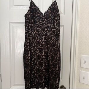 Express Black Lace Midi Dress with Nude Underlay